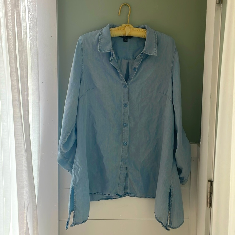 Womens oversized cotton denim hip length shirt